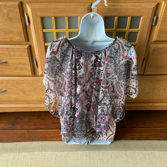 Style & Co. Print Crochet Flutter Sleeved Blouse  Large - Picture 4 of 5